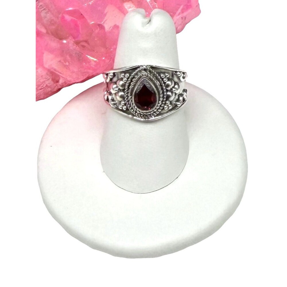 Garnet Ring Size 7 Solid 925 Sterling Silver